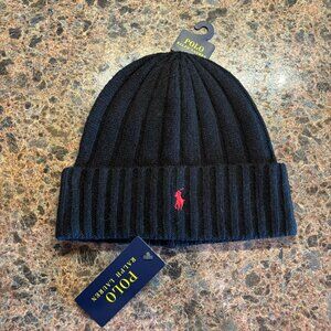 NWT Polo Ralph Lauren Knit Beanie Hat Black Wool Blend